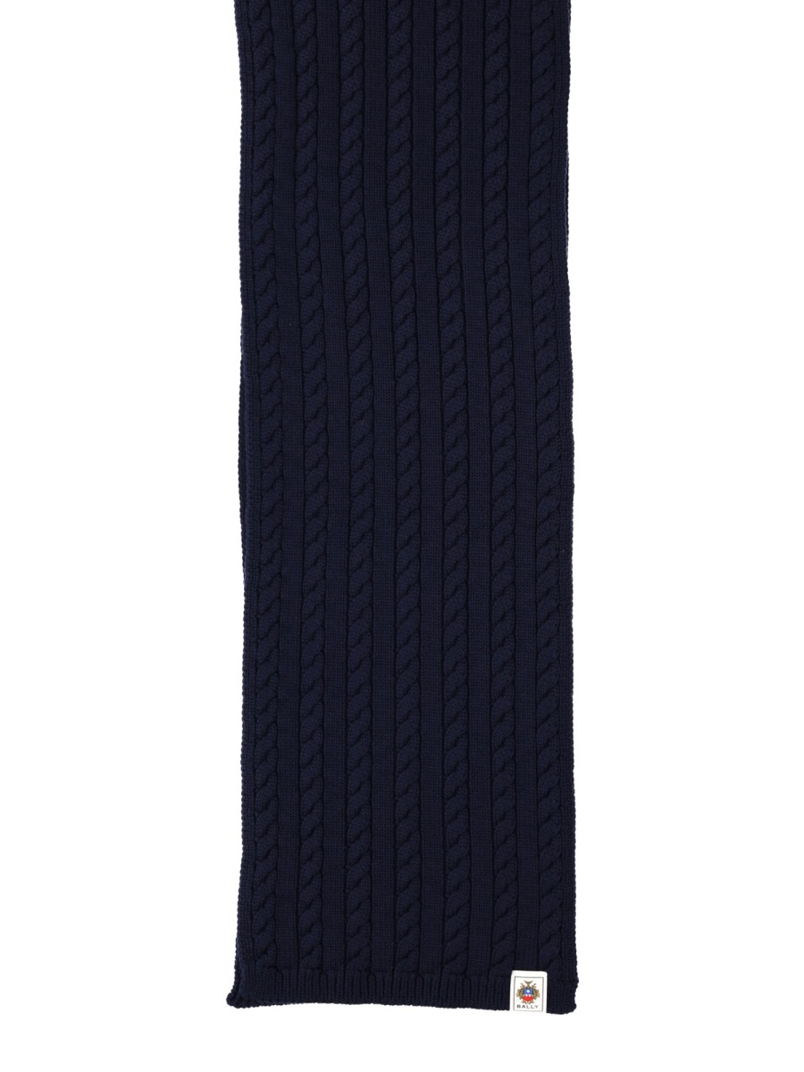 Bally Merino Wool Cable Knit Scarf Zwart