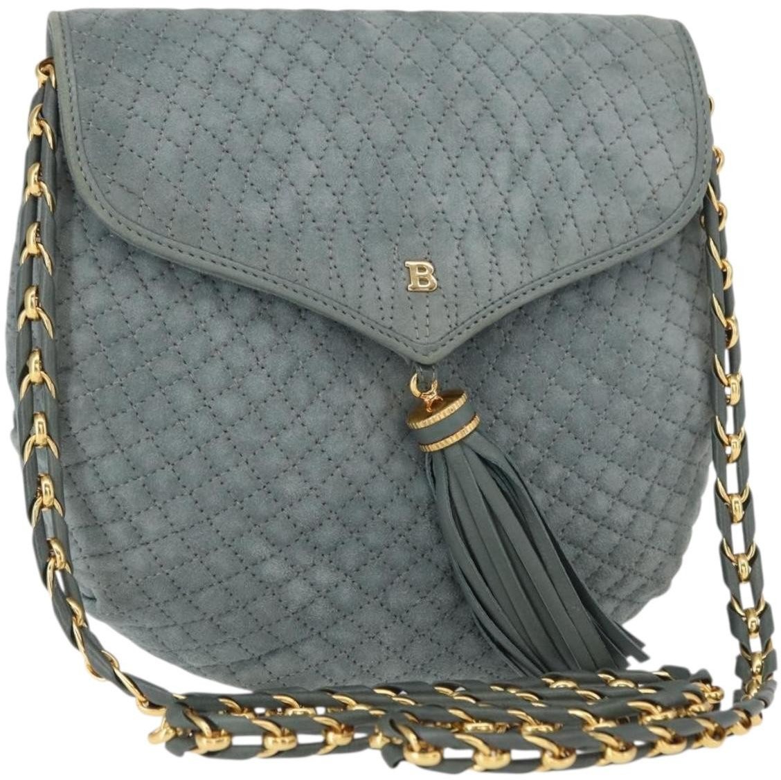 Bally Bally Vintage Chain Shoulder Bag Quilted Suede Grijs