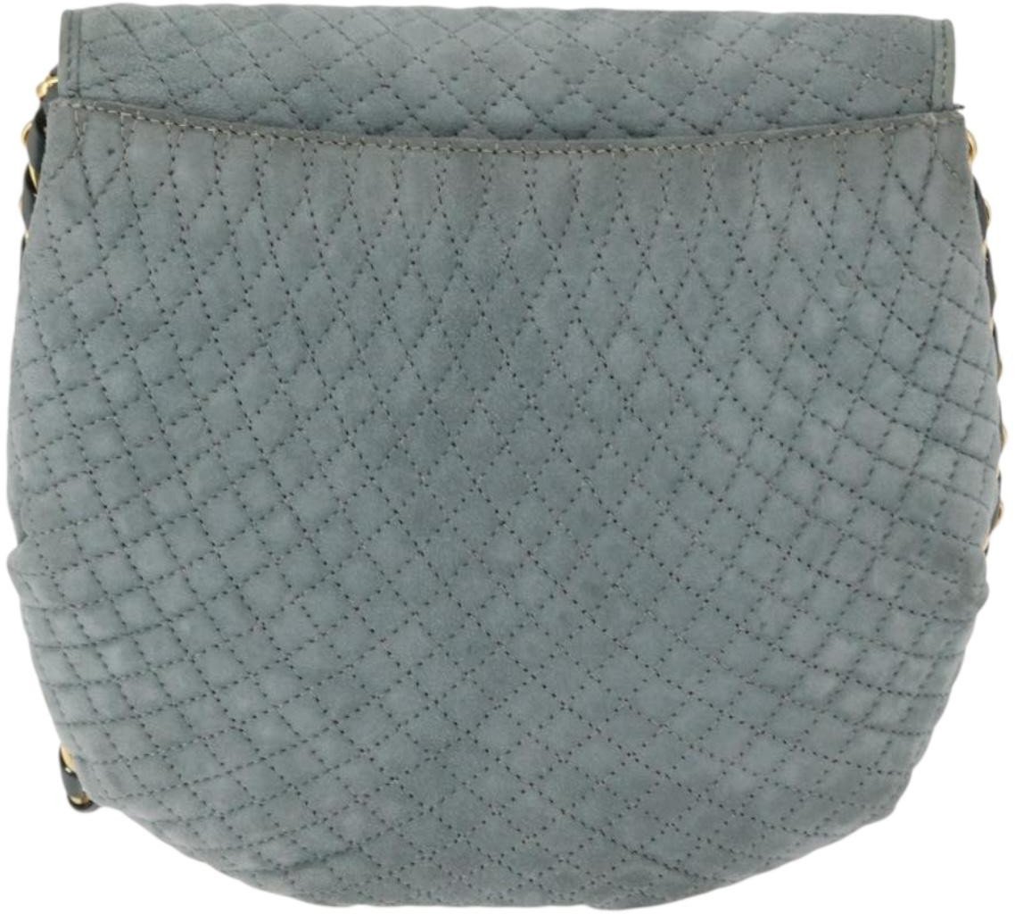 Bally Bally Vintage Chain Shoulder Bag Quilted Suede Grijs