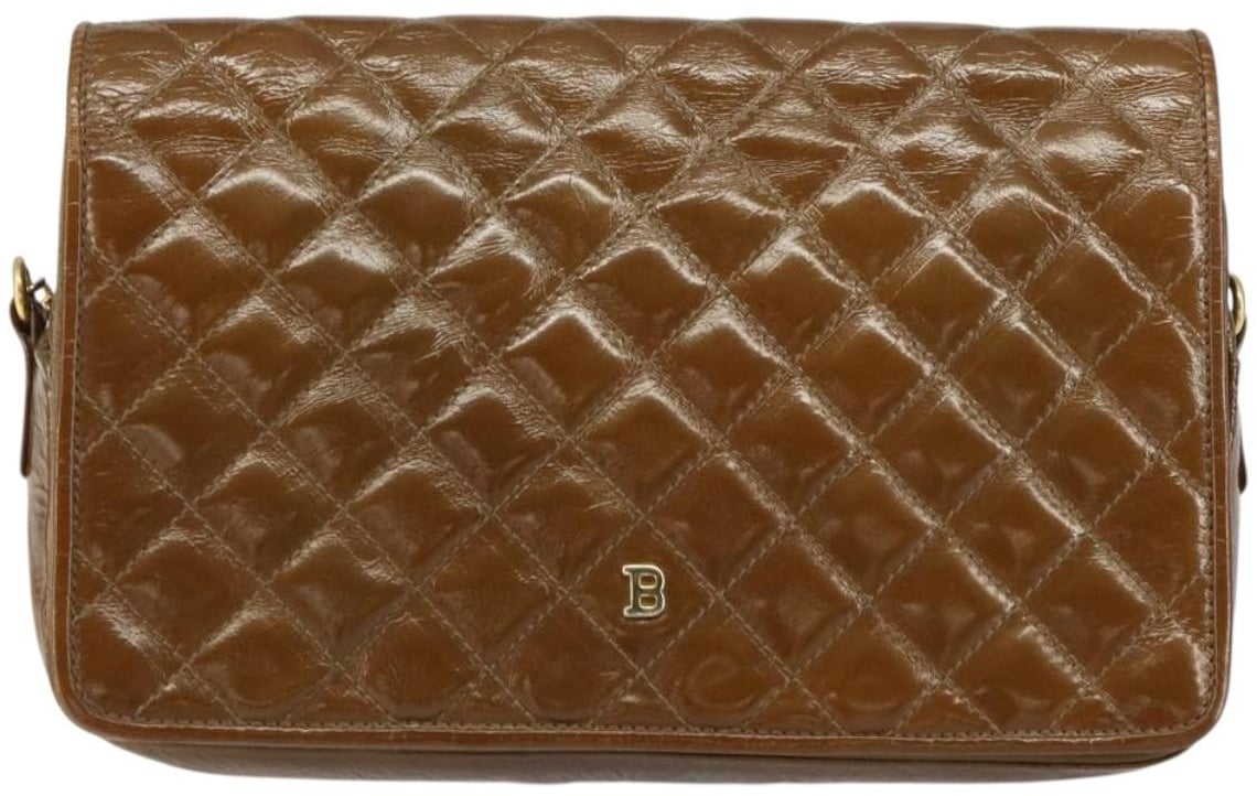 Bally Bally Vintage Chain Shoulder Bag Quilted Patent leather Bruin