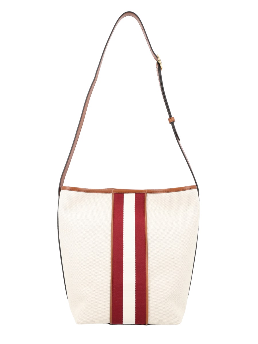 Bally Sign Vertical Stripe Leather Bag Wit