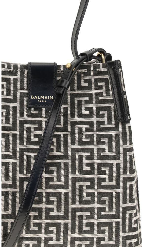 Balmain Balmain Black Cotton Shoulder Bag Zwart
