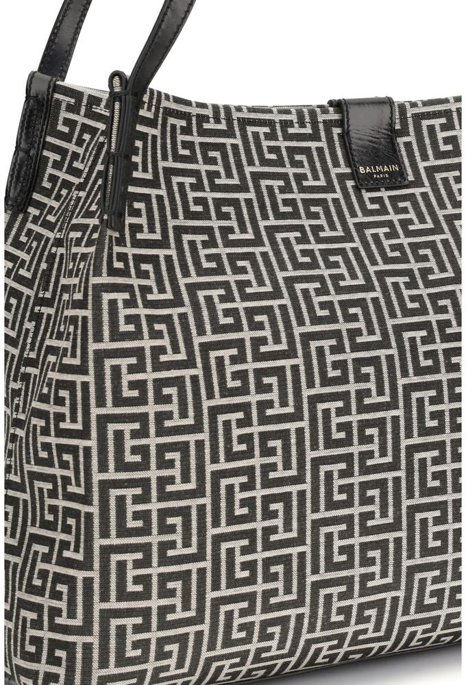 Balmain Black Cotton Shoulder Bag Zwart