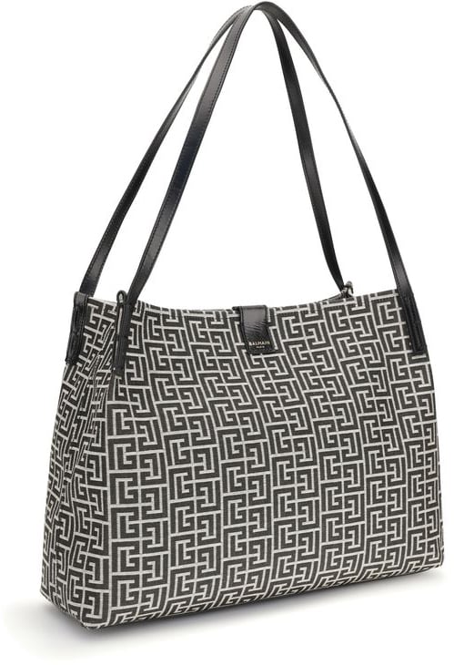 Balmain Black Cotton Shoulder Bag Zwart
