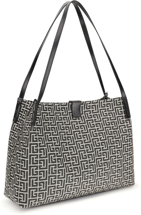 Balmain Black Cotton Shoulder Bag Zwart