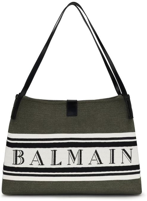 Balmain Black Cotton Shoulder Bag Zwart