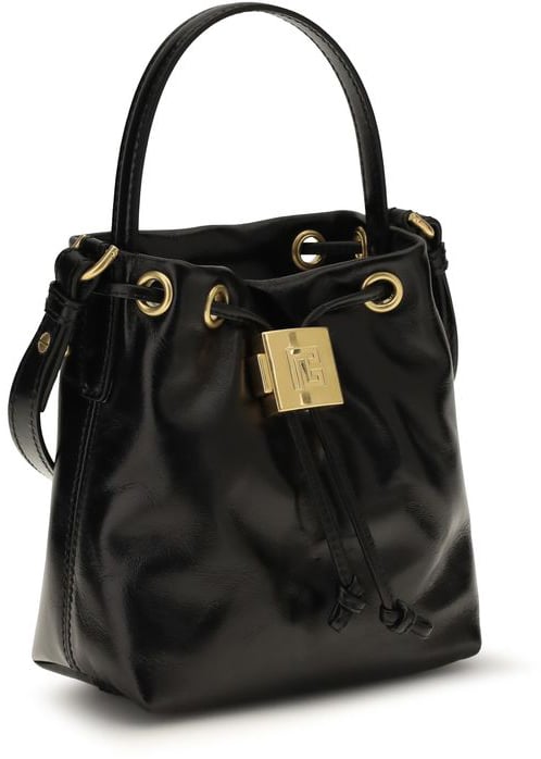 Balmain Black Calf Leather Bos Taurus Backet Bag Zwart