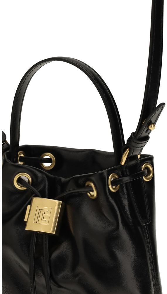 Balmain Black Calf Leather Bos Taurus Backet Bag Zwart