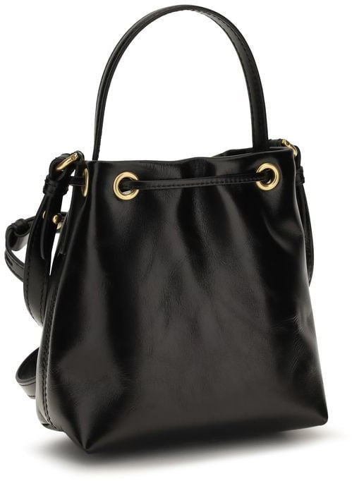 Balmain Black Calf Leather Bos Taurus Backet Bag Zwart
