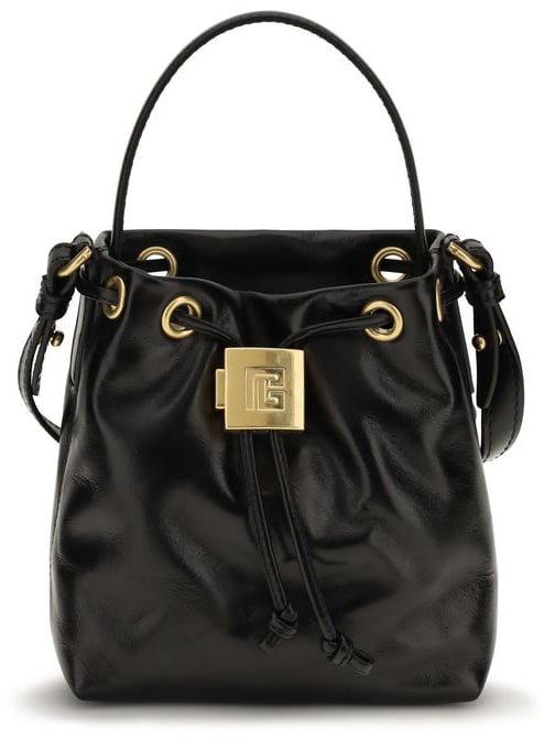 Balmain Black Calf Leather Bos Taurus Backet Bag Zwart