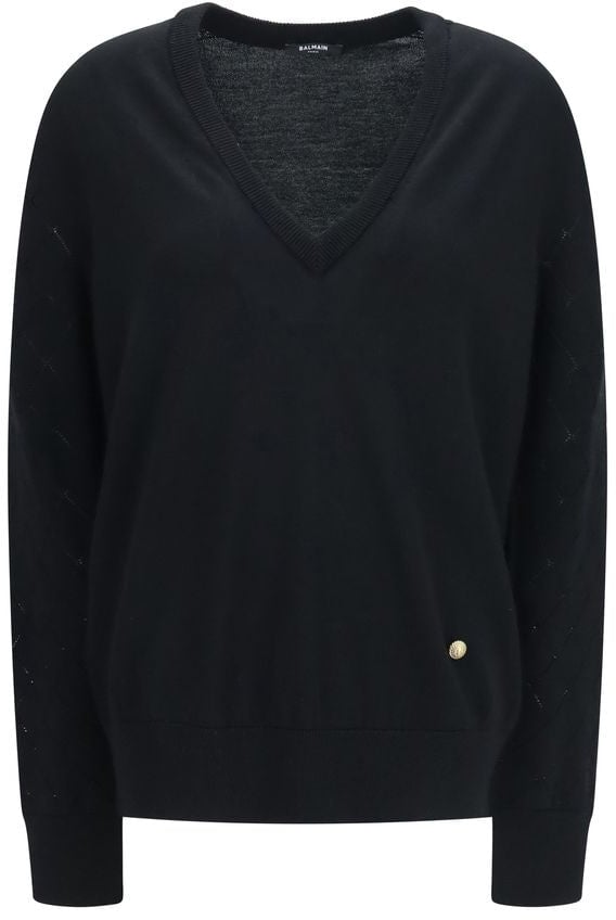 Balmain Black Wool Oves Aries Sweatshirt Zwart