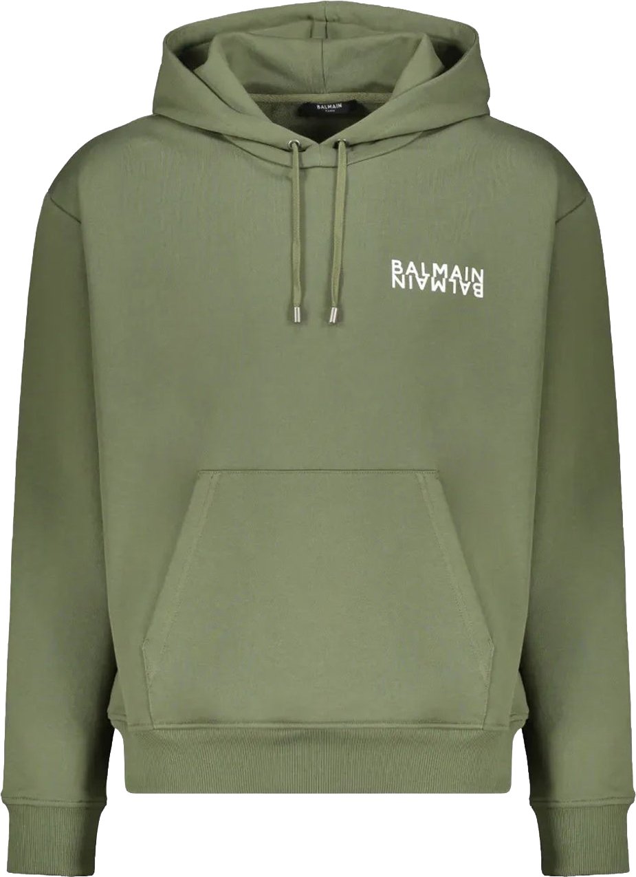 Balmain Logo Motif Hoodie Groen