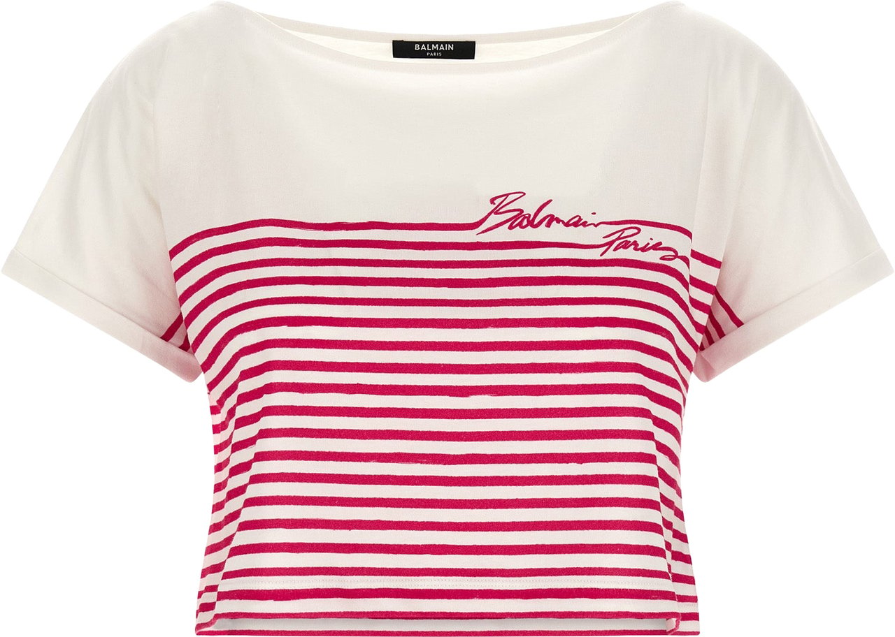 Balmain Fuchsia Cotton T-Shirt Blauw