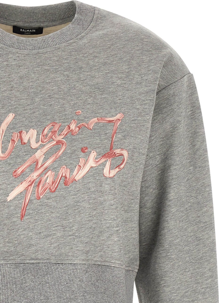 Balmain Gray Cotton Sweatshirt Grijs