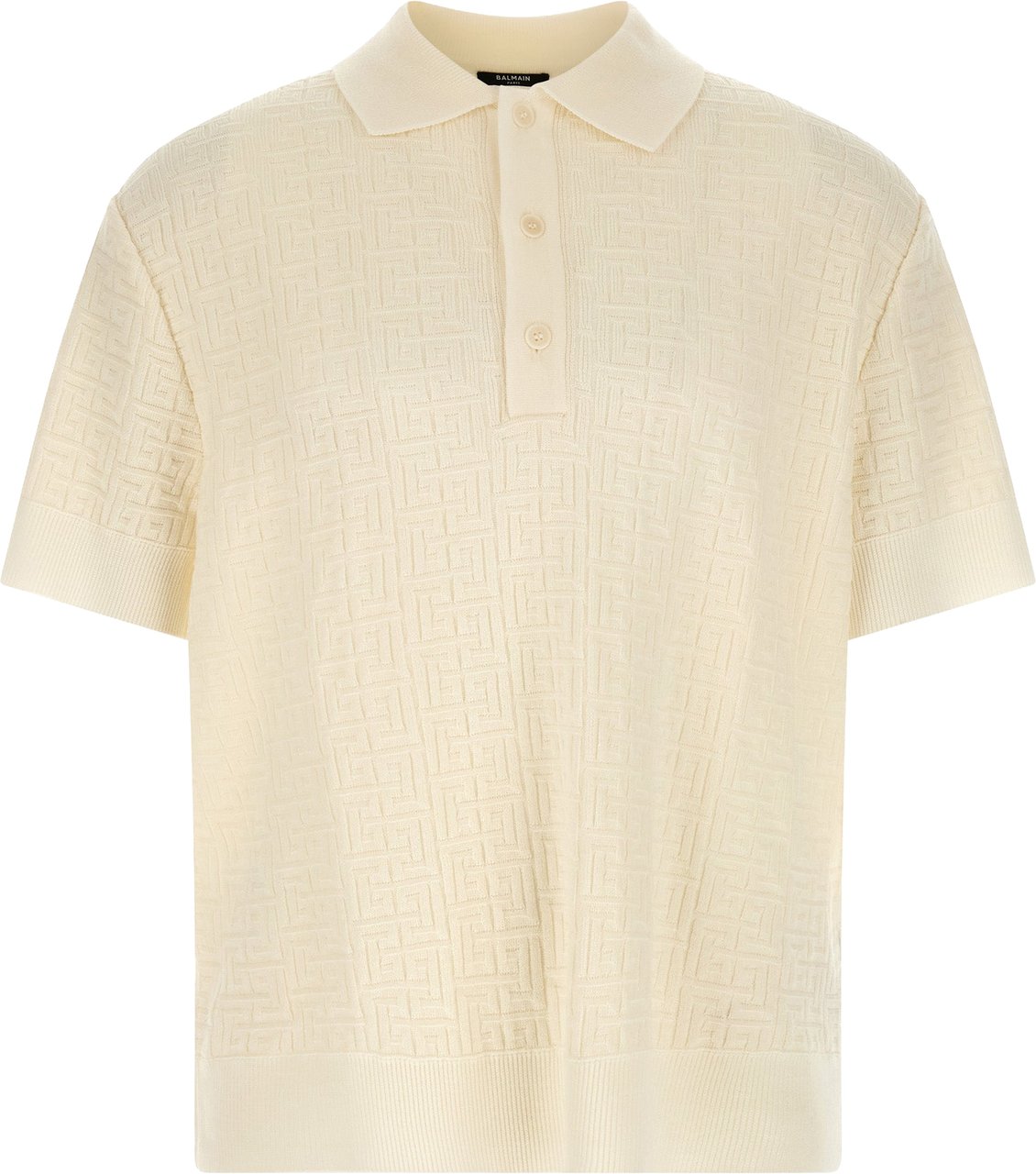 Balmain White Wool Polo Shirt Wit
