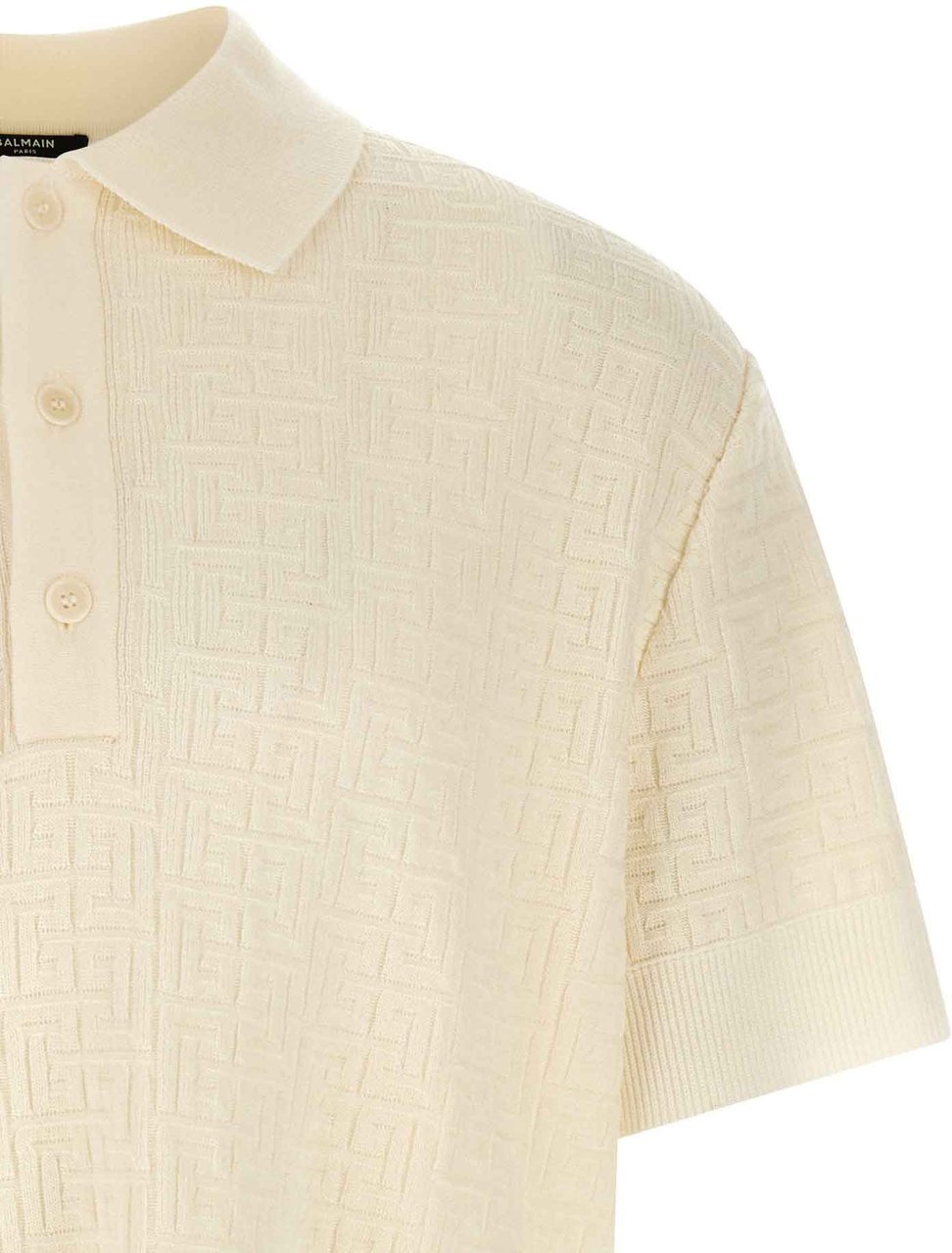 Balmain White Wool Polo Shirt Wit