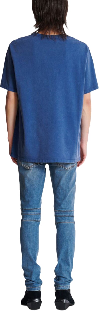 Balmain Navy Blue Cotton Logo Print T-Shirt Blauw