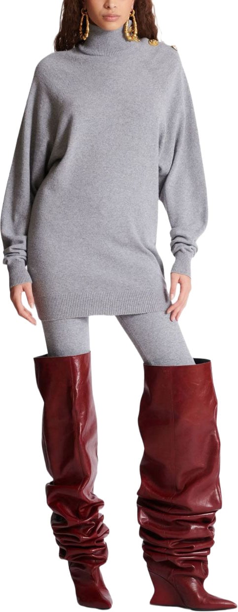 Balmain Turtleneck Knit Dress Grijs