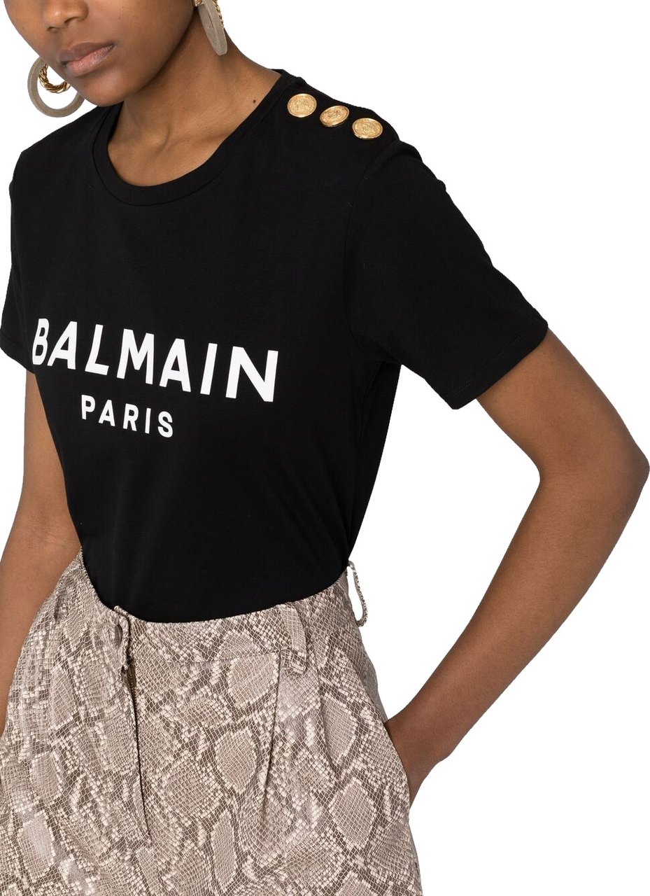 Balmain Short-Sleeved Cotton Top Zwart