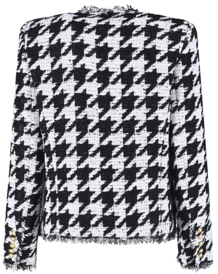 Balmain Classic Houndstooth Jacket With Gold-Tone Accents Zwart