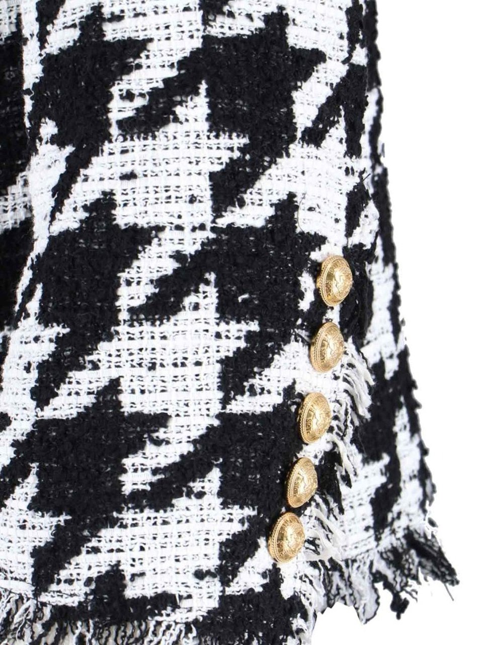 Balmain Classic Houndstooth Jacket With Gold-Tone Accents Zwart