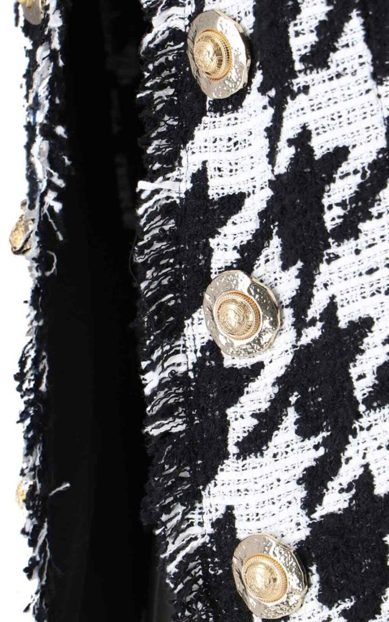 Balmain Classic Houndstooth Jacket With Gold-Tone Accents Zwart