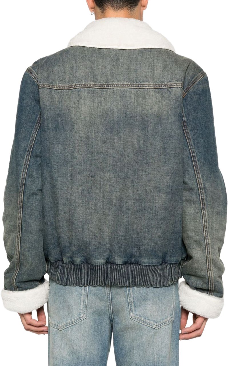 Balmain Denim Jacket with Shearling Collar Grijs
