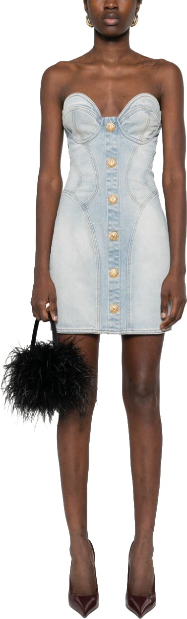 Balmain Strapless Mini Dress Wit