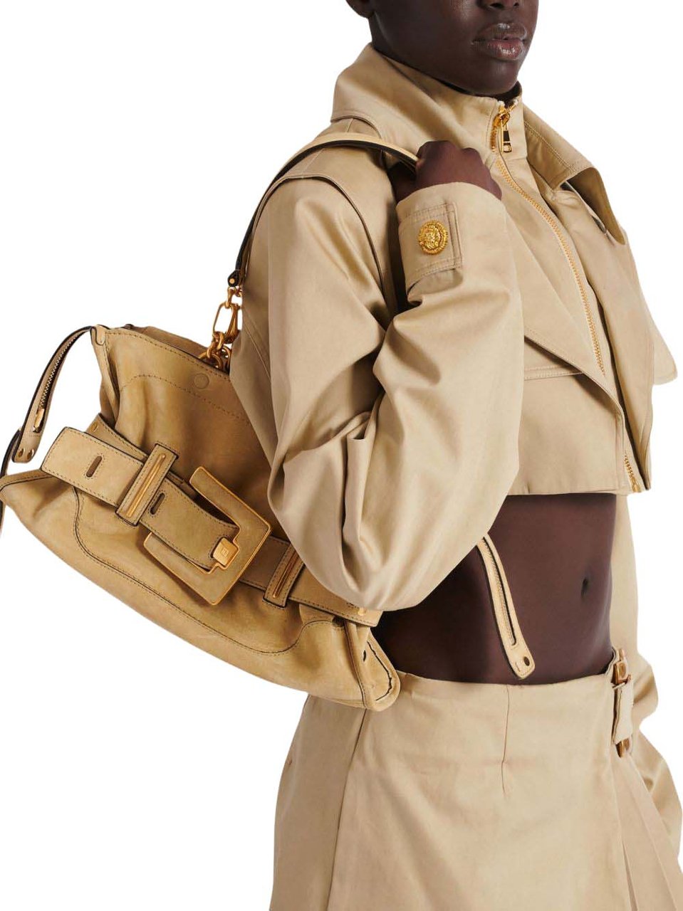 Balmain Beige Handbag With Buckle Detail Bruin