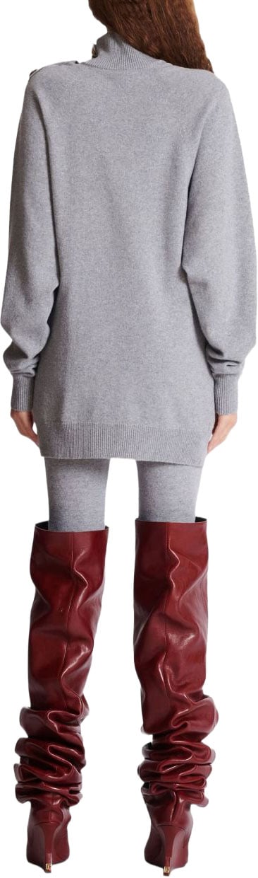 Balmain Turtleneck Knit Dress Grijs
