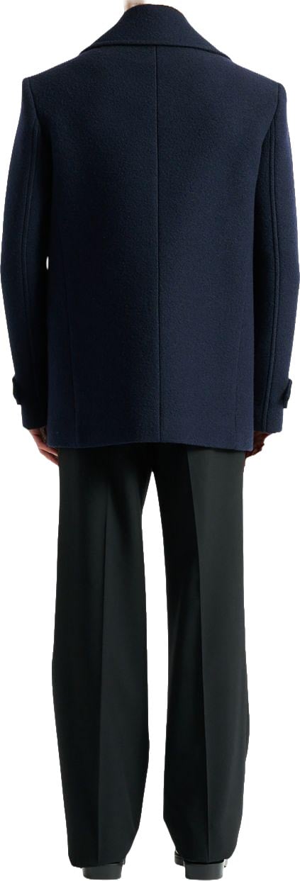 Balmain Boxy Double-Breasted Peacoat with Gold-Tone Details Blauw