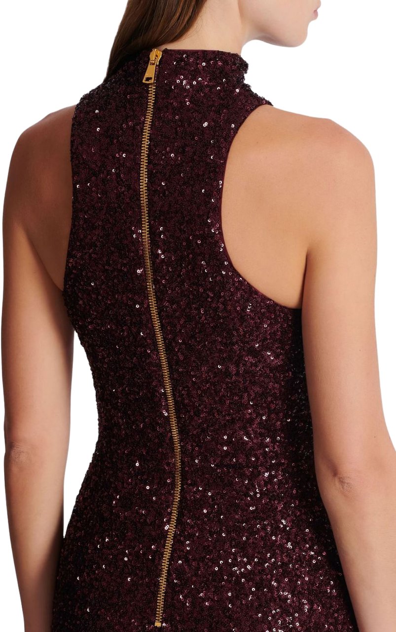 Balmain Burgundy Silk Maxi Dress Zwart