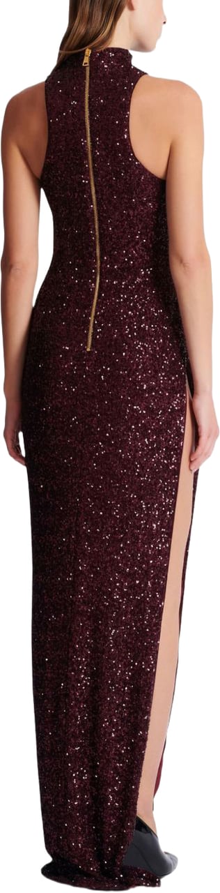 Balmain Burgundy Silk Maxi Dress Zwart