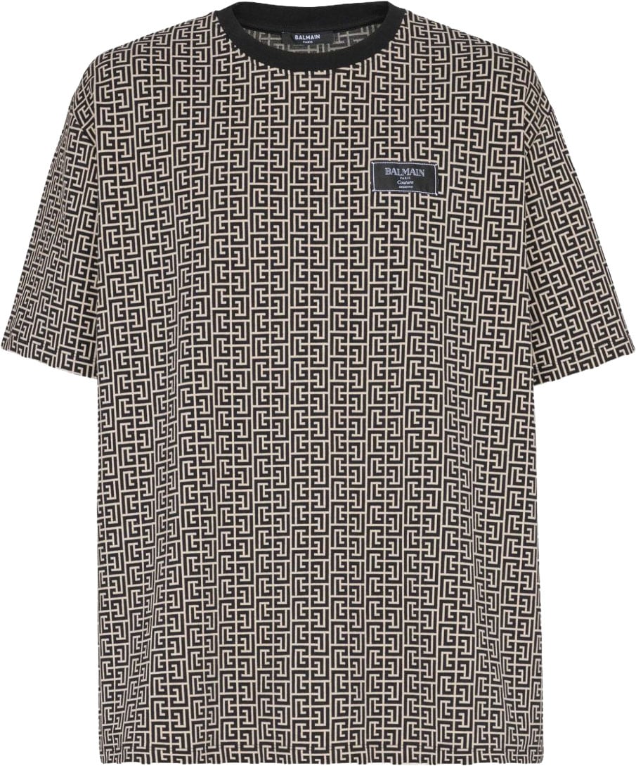 Balmain Geometric Pattern Silk And Nylon Blend T-Shirt Grijs