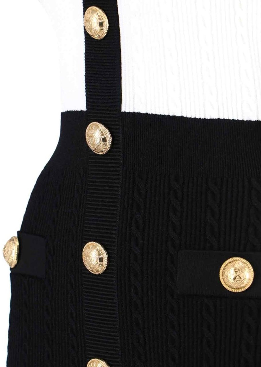 Balmain Fitted Black Dress With Ribbed Texture And Gold Accents Wit