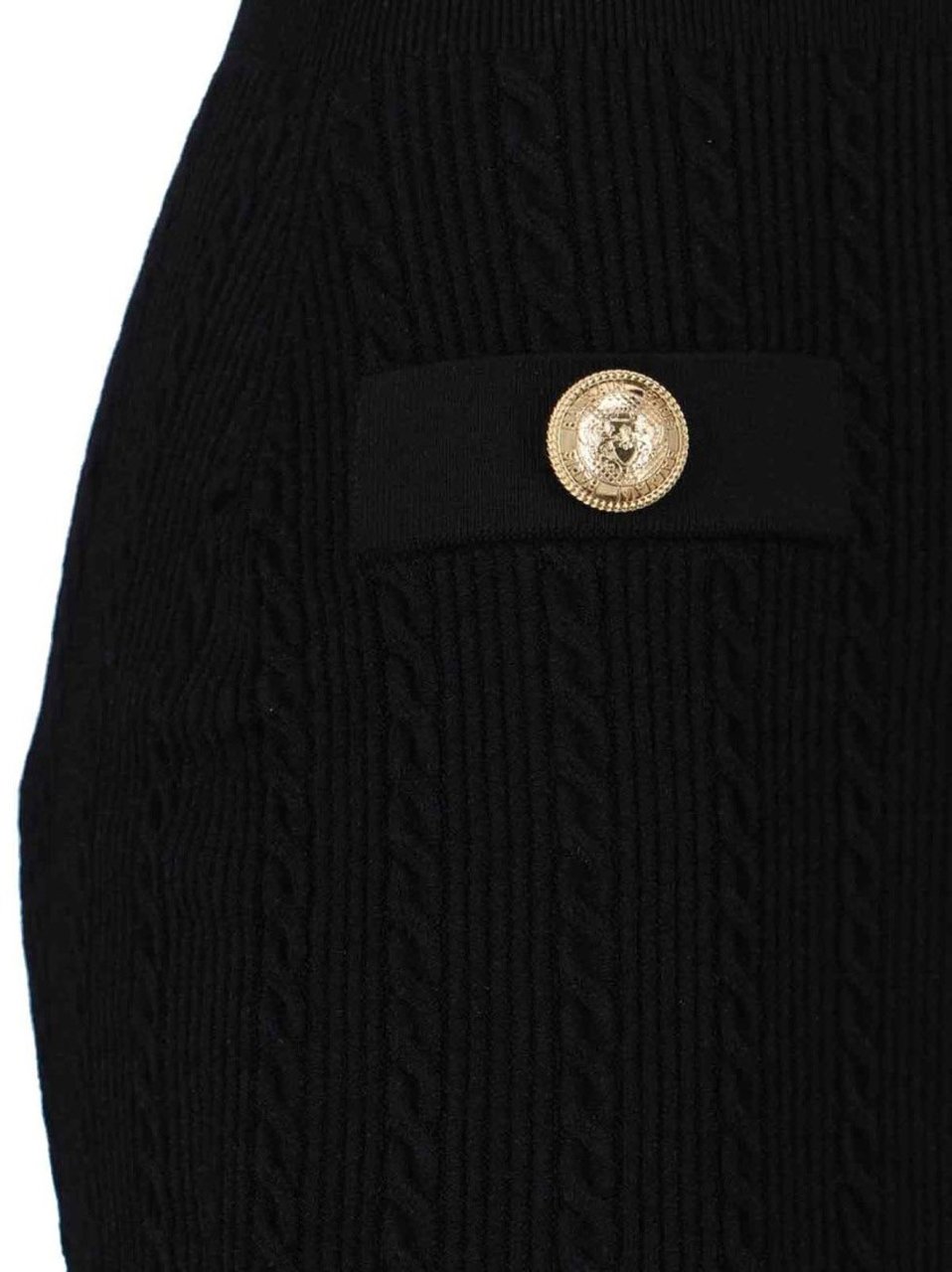 Balmain Fitted Black Dress With Ribbed Texture And Gold Accents Wit