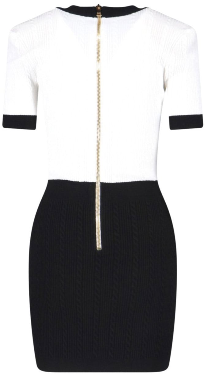 Balmain Fitted Black Dress With Ribbed Texture And Gold Accents Wit