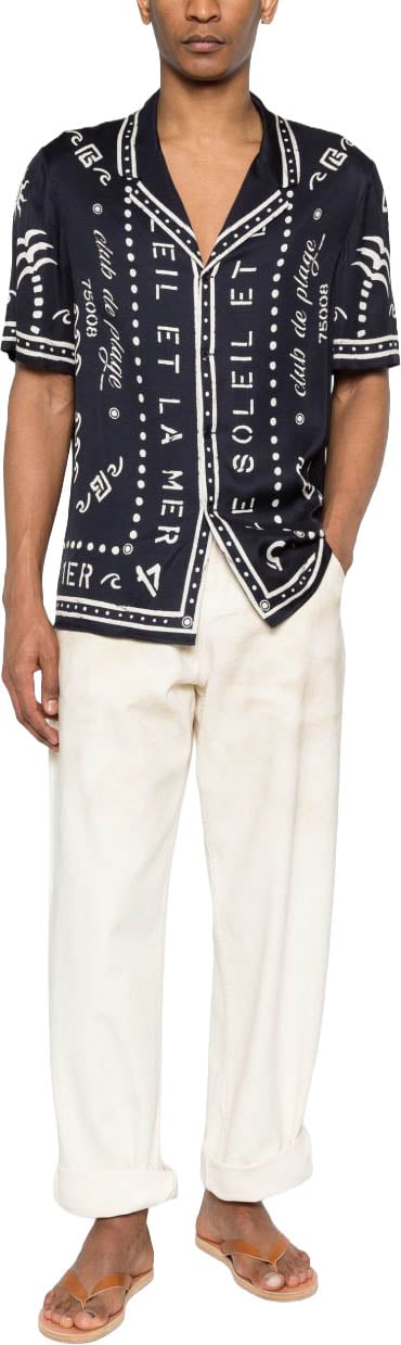Balmain Graphic Print Short-Sleeve Camp Collar Shirt Zwart