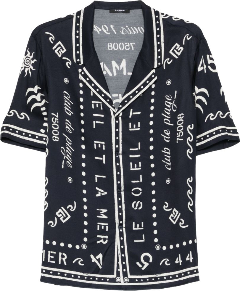 Balmain Graphic Print Short-Sleeve Camp Collar Shirt Zwart