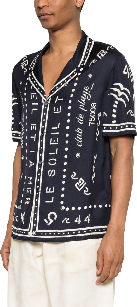 Balmain Graphic Print Short-Sleeve Camp Collar Shirt Zwart
