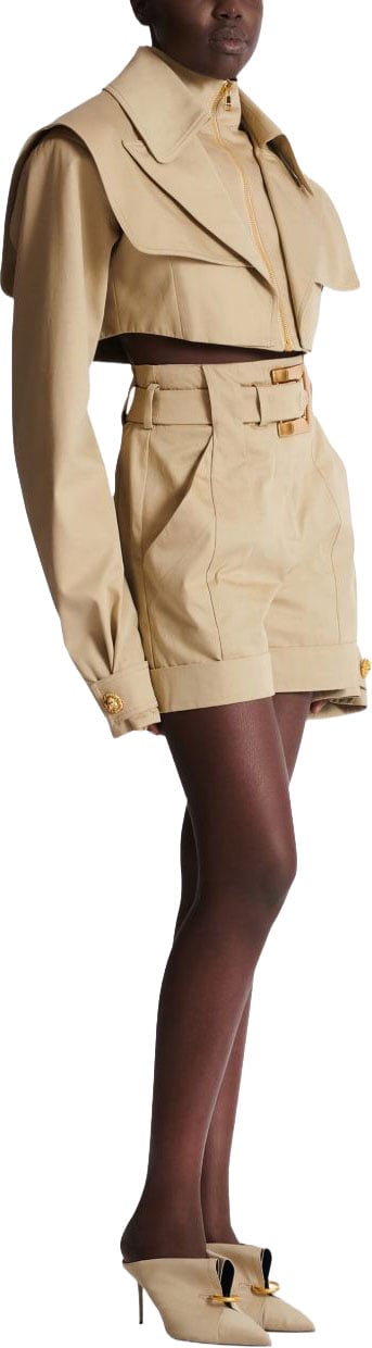 Balmain Tailored High-Waisted Shorts With Gold Buckle Neutraal