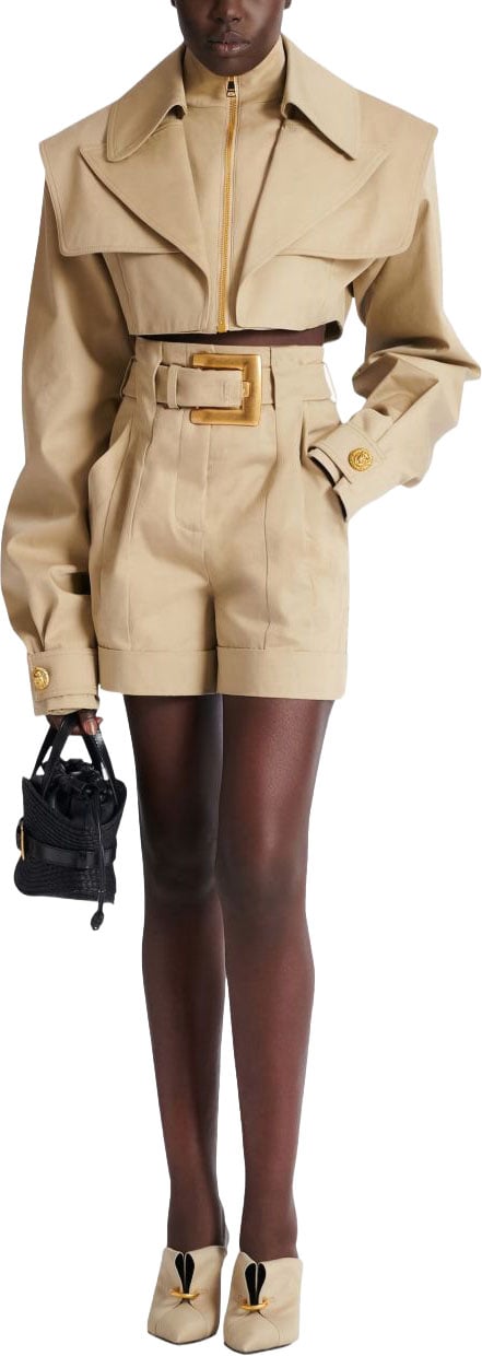 Balmain Tailored High-Waisted Shorts With Gold Buckle Neutraal
