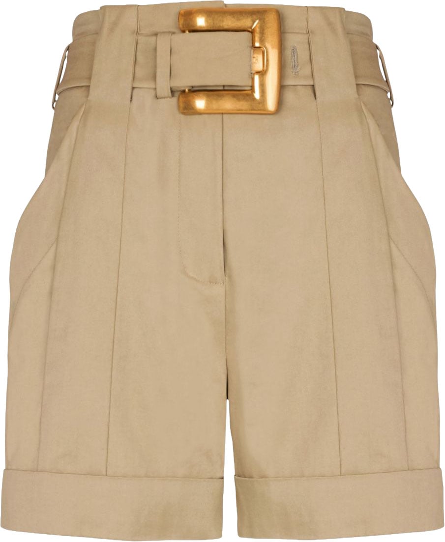 Balmain Tailored High-Waisted Shorts With Gold Buckle Neutraal
