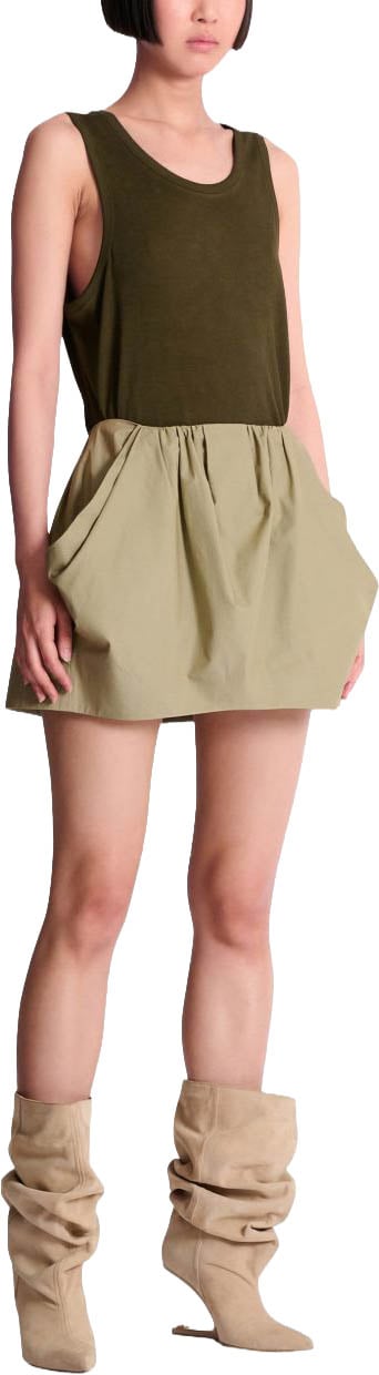 Balmain Green Pleated Waist Cotton Side Skirt Roze