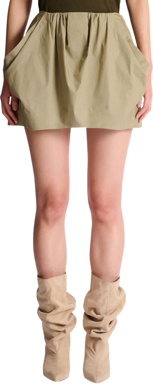 Balmain Green Pleated Waist Cotton Side Skirt Roze