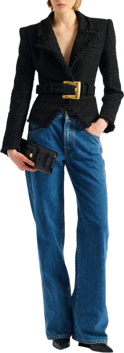 Balmain Tailored Black Tweed Jacket with Notched Lapel Zwart