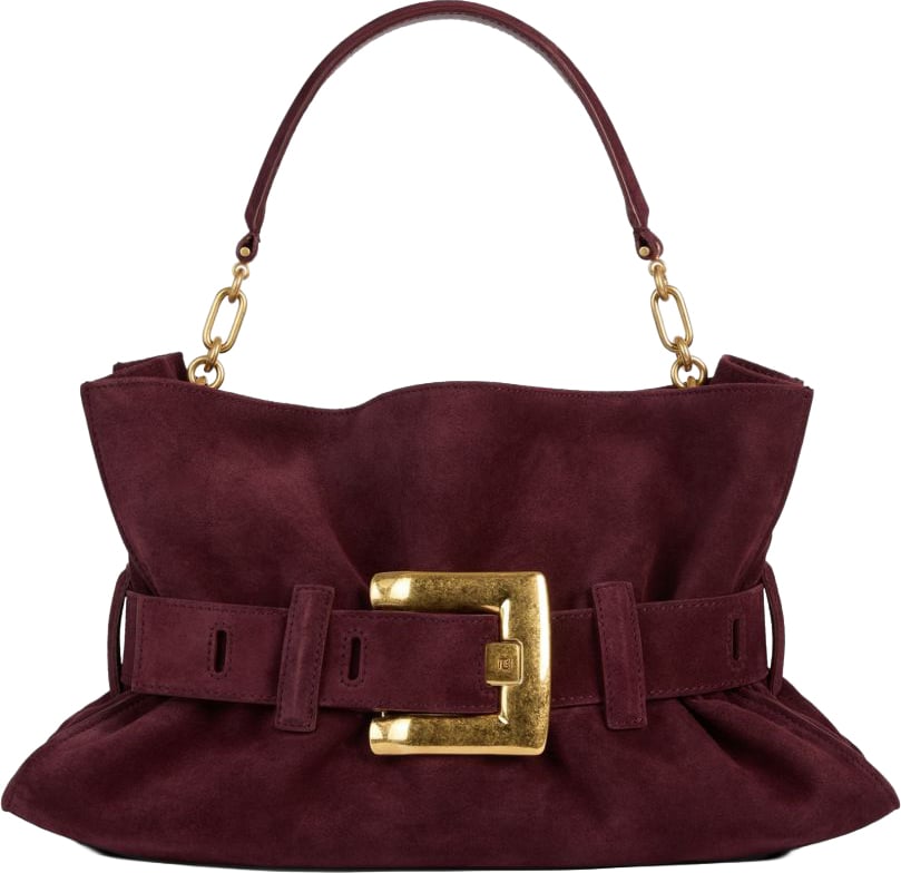 Balmain Burgundy Slouchy Suede Bag Maroon
