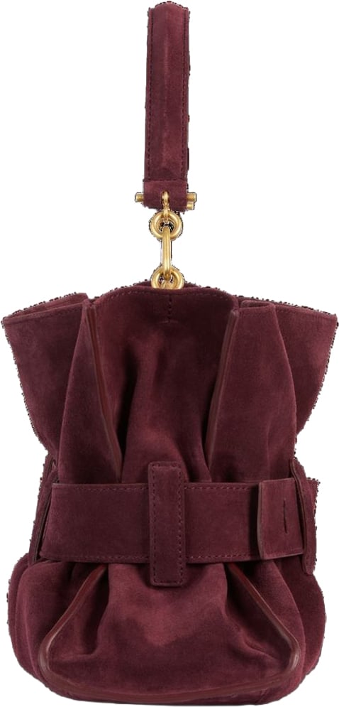 Balmain Burgundy Slouchy Suede Bag Maroon
