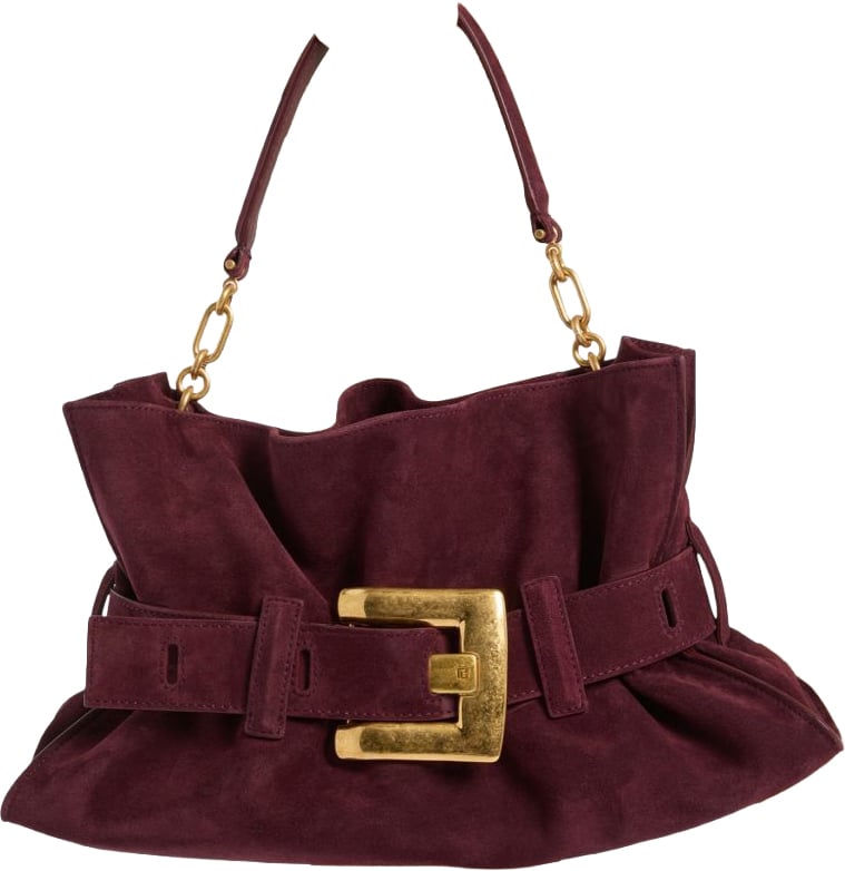 Balmain Burgundy Slouchy Suede Bag Maroon