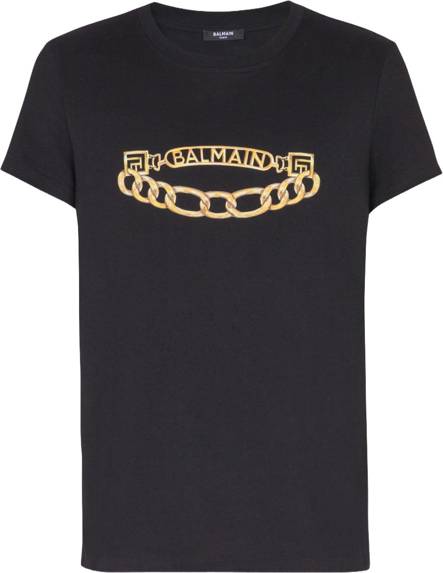 Balmain Black Short-Sleeve Crew Neck T-Shirt Zwart